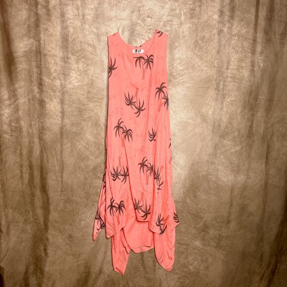 India Boutique Sleeveless Maxi Shift Dress Handkerchief Hem Palm Tree Tropical - Picture 1 of 6